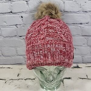 Angela & William Womens Knitted Pom-Pom Beanie Hat Maroon One Size Ski Cap